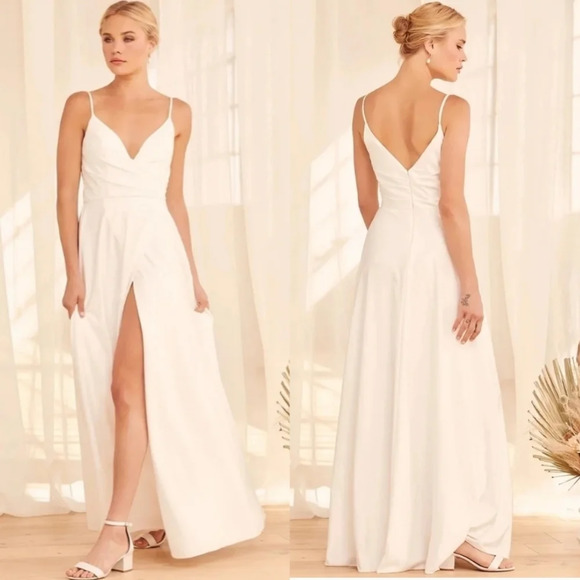Lulu's Luxe Choose Your Love White Surplice Sleeveless Maxi Dress Wedding - Picture 1 of 11